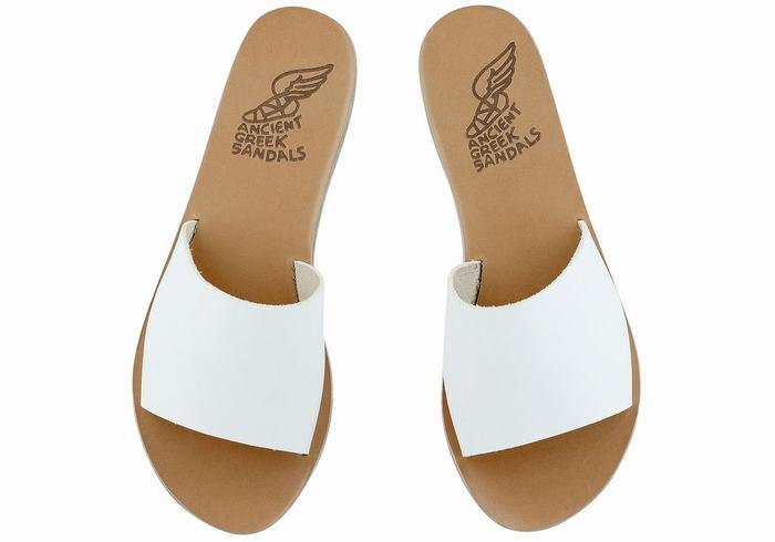 White Ancient Greek Sandals Taygete Women Slide Sandals | MWF4644UO