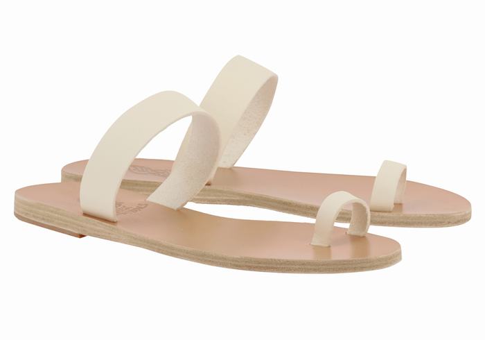 White Ancient Greek Sandals Thalia Leather Women Toe-Post Sandals | LKQ1466ZJ