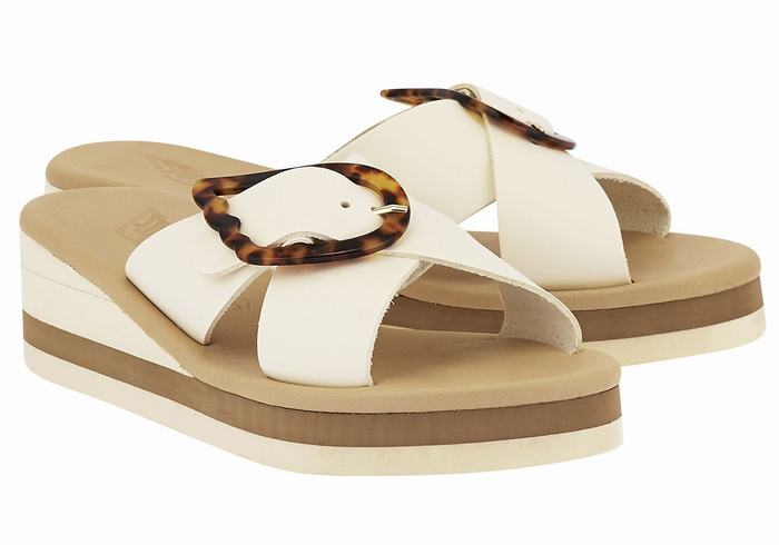 White Beige Ancient Greek Sandals Thais Rainbow Women Wedge Sandals | ASY3391HJ