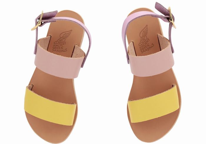 Yellow Pink Purple Ancient Greek Sandals Little Clio Soft Kids' Casual Sandals | NHF798UD